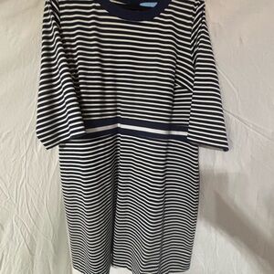 Draper James Navy and White Midi Dress with Sleeves